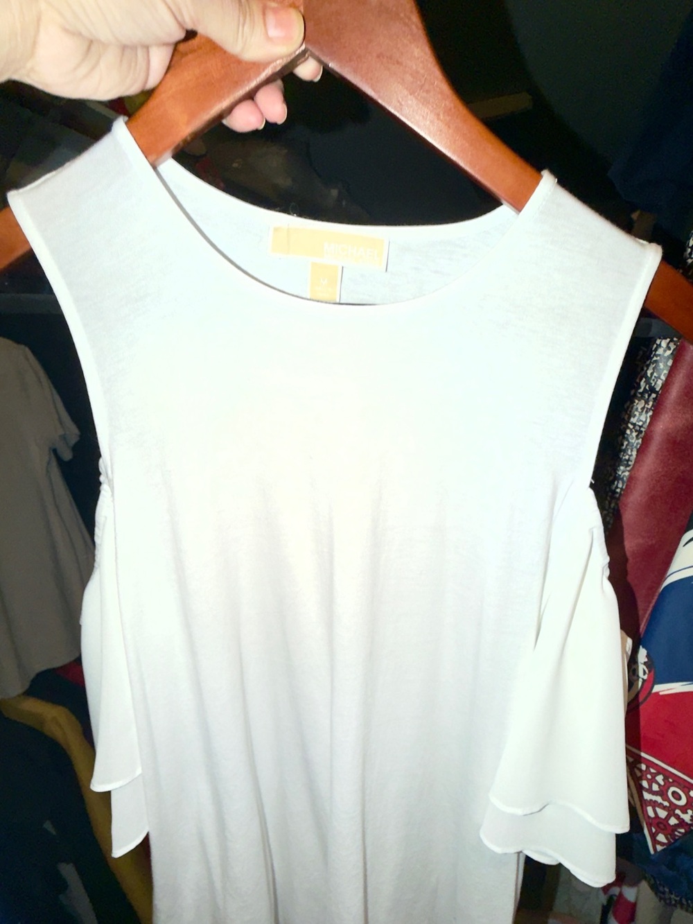 White Michael Kors wispy off shoulder sleeved top shirt. M (fits more like a L)
